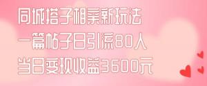 同城搭子相亲新玩法，一篇帖子引流80人，当日变现3600 元（项目教程 + 实操教程）-宝妈福缘创业网