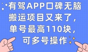 有驾APP口碑无脑搬运项目又来了，单号最高110块，可多号操作-宝妈福缘创业网