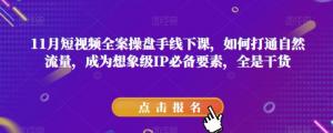 11月短视频全案操盘手线下课：深度培训实操，让你成为顶级操盘手-宝妈福缘创业网